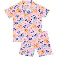 Bluey Girl's Button Up Short Pyjamas in Pink | Size: 9-10 Years