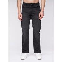 Henleys Breeze Men's Straight-Fit Stretch Denim Jeans with Woven Label Detail in Black | Size: W32 L32