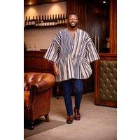 JTAPHRIQUE Men's Classic Indigo Ivory Stripe Fugu Smock Top | Size: 3XL