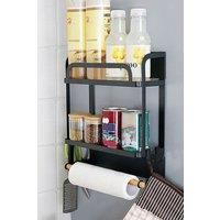 Living and Home Magnetic Fridge Organizer Metal Kitchen Storage Spice Rack with Paper Roll Towel Holder in Black