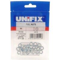 Unifix Class 8 Full Nuts DIN 934 BZP M8 x 1.25 Bag of 20 in Silver