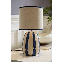 ValueLights Brynn Natural & Navy Ceramic Stripe Table Lamp in Cream