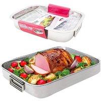 BARGAINS-GALORE Stainless Steel Roasting Tray Oven Dish Roaster Grill Rack 42cm X 31cm in Silver | Size: 42 cm X 31 cm