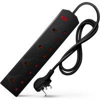 Desiretech Electric Extension Lead - 4 Gang, 1 Metre Cable with 3 Pin Socket in Black | Size: 1m