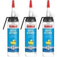 UniBond Mould Resistant Bath & Kitchen 'Silicone Sealant' White 104g, 3pk