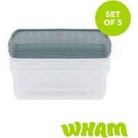 Wham Clip 3x 13.2L Square Plastic Storage Boxes with Clip Lock Lids in Green