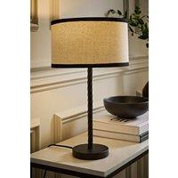 ValueLights Maura Natural Linen Black Trim Drum Shade Matte Black Twist Table Lamp