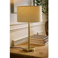 ValueLights Maura Natural Drum Lamp Shade Brushed Gold Twist Table Lamp