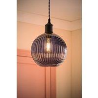 ValueLights Maddison Navy Blue Ribbed Glass Easy Fit Pendant Lamp Shade with Bulb