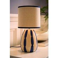 ValueLights Brynn Natural & Navy Ceramic Stripe Table Lamp with Bulb in Cream