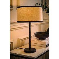 ValueLights Maura Natural Linen Black Trim Shade Black Twist Table Lamp & Bulb