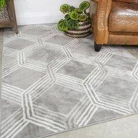 Kukoon Silver Grey Modern Geometric Living Area Rug in Mid Grey | Size: 80 cm x 150 cm
