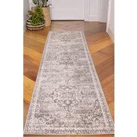 Kukoon Runner Rug Grey Traditional Medallion Bordered Long Hallway Rugs | Size: 60 cm x 240 cm