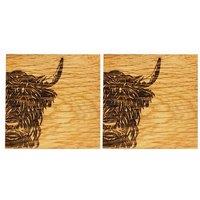 Selbrae House 2 Oak Coasters - Highland Cow in Natural
