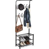 House of Home Metal Coat Stand Clothes Plus Shoes Rack Umbrella Steel Stand Hanger Hooks Black