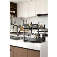 JANLEMNY Under Sink Pull-Out Storage - Matte Black 2-Tier Sliding Organiser | Size: Medium