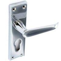 Securit Chrome Euro Lock Handle Pack of 2 in Silver