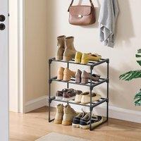 SONGMICS 3-Tier Shoe Rack Storage Organiser Metal Storage Rack Stackable in Black