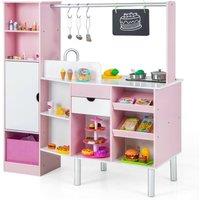 CASART Kids Toy Kitchen 2-in-1 Pretend Play Kitchen & Shop Set Role Play in Pink