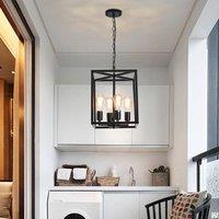 NIVOR 4-Light Vintage Lantern Pendant Industrial Metal Cage Chandeliers in Black