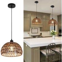NIVOR Farmhouse Rattan Single Pendant Light Boho Rustic Cage Hanging E27 in Brown