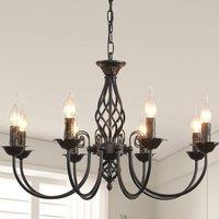 NIVOR 8 Lights Rustic Chandelier Adjustable Candle Vintage Pendant Light in Black