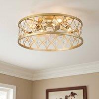 NIVOR 4 Light Gold Crystal Caged Ceiling Fan with Remote/APP Reversible E27