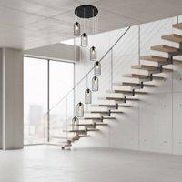 NIVOR 8 E27 Cluster Staircase Chandelier Long High Black Pendant Light