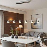 NIVOR 6 Light Chrome LED Kitchen Island Pendant Adjustable Remote chandelier in Metallic Silver