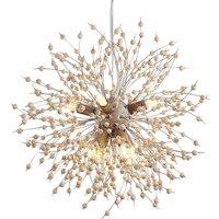 NIVOR 8-Lights Wooden Beads Dandelion Chandelier Firework Hanging Pendant in Natural