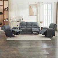 FURNITURE ONE Manual Reclining Sofa Set, Corduroy Fabric Sofa Suite - 1+1+3 Sofa Set in Grey | Size: 1 Pack