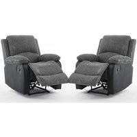 FURNITURE ONE Manual Reclining Sofa Set, Corduroy Fabric Sofa Suite - 1+1 Sofa Set in Grey | Size: 1 Pack