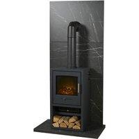 Acantha Fires & Fireplaces Tile Hearth Set Black Marble Effect with Bergen XL & Tall Angled Pipe