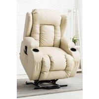 More4Homes Caesar Dual Motor Rise Recliner Bonded Leather Heat & Massage Chair in Cream