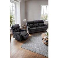 More4Homes Chester Manual Recliner Bonded Leather 1+3 Seater Sofa Set in Black