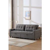 More4Homes Hudson 3-Seater Sofa Bed Linen Fabric with Cup Holders in Dark Grey