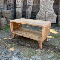 Serenityy Small Rounded Coffee Table - Upcycled Teak Wood in Brown