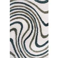 THE RUGS Moodi Wavy Design Shaggy Soft High Pile Living Room Rug & Runner in Green | Size: 120 cm diameter