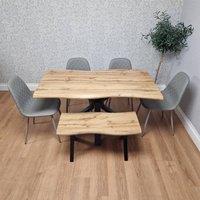 KOSY KOALA Dining Table with 4 Grey Gem pattern Faux Leather Chairs & Bench in Brown