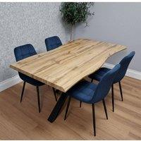 KOSY KOALA Dining Table with 4 Blue velvet tuffted Chairs Kitchen Furniture Set