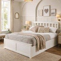Aspire Hampton Wooden Ottoman Storage Bed Shaker Style White/Natural in White | Size: Small Double