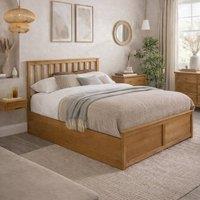 Aspire Hampton Wooden Ottoman Storage Bed Shaker Style White/Natural in Natural | Size: Small Double