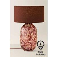 ValueLights Belinda Confetti Glass Table Lamp with Fabric Drum Shade & Bulb in Burgundy