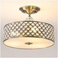 Harper Living Semi Flush Ceiling Light Drum with decorative Crystals in Light Bronze