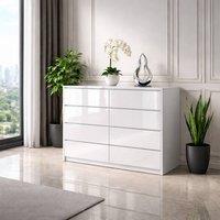 Harmin White 8 Drawer High Gloss Chest of Drawers - Handleless Sleek Design
