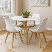 KOSY KOALA Round Kitchen Dining Table Set & 4 Tulip Chairs, Wood Circular Table in White