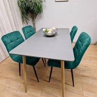 KOSY KOALA Wooden Grey Dining Set with 4 Green Velvet Chairs