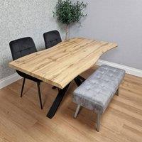 KOSY KOALA Wood Dining Set with Velvet Chairs & Grey Velvet Bench