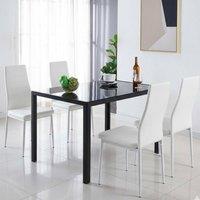 KOSY KOALA Black Glass Table with 4 White Faux Leather Chairs | Size: 120 cm x 70 cm