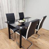 KOSY KOALA Modern Black Clear Glass Dining Table Set With 4 Faux Leather Chairs Dining Room Furniture in Brown